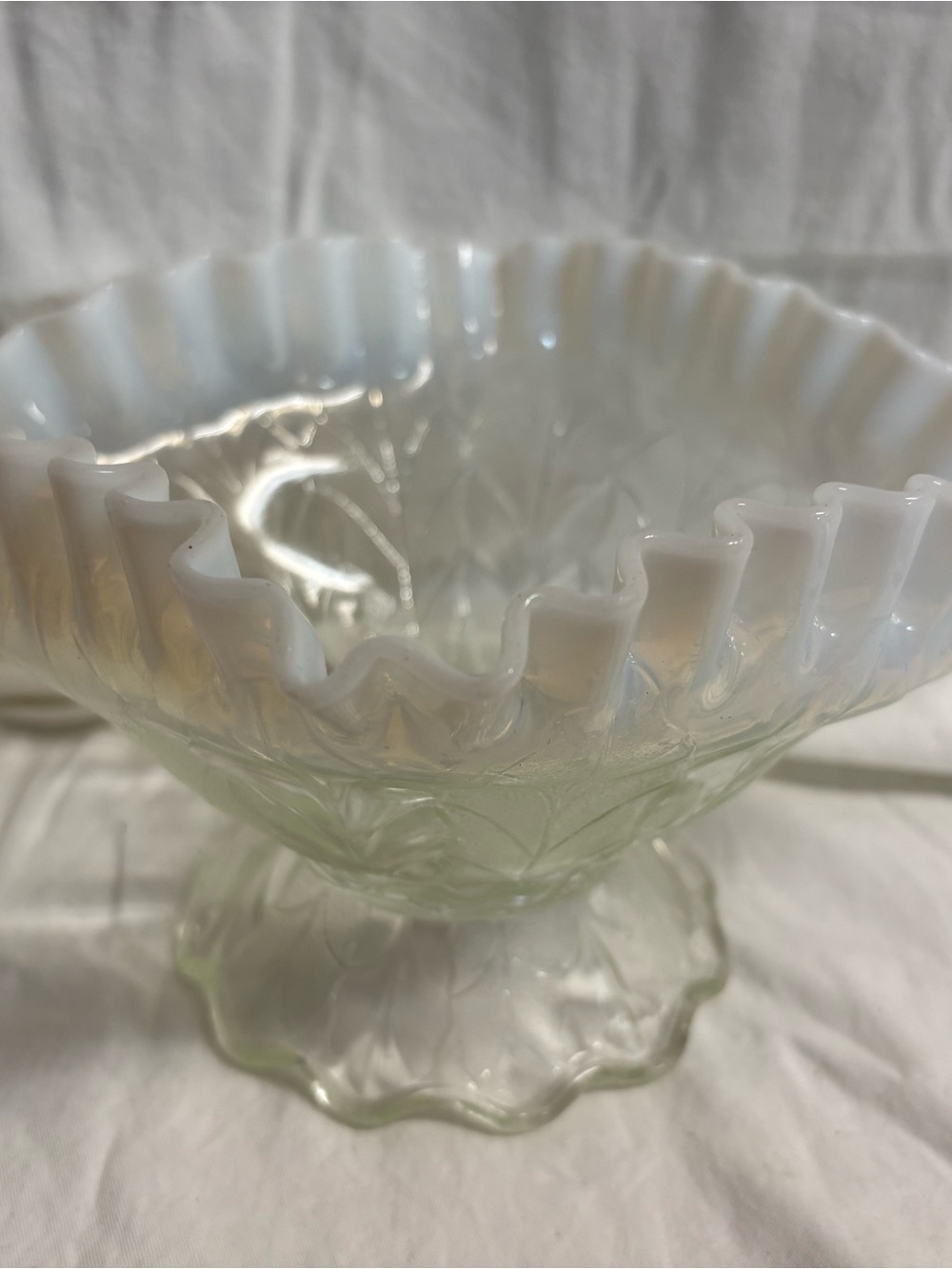 vintage Northwood White Opalescent glass pedestal bowl
